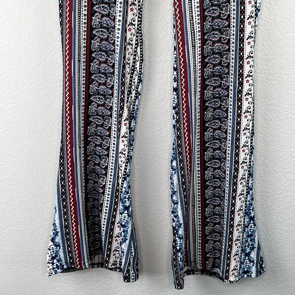 Blu Planet Blue White Floral Stripe Mid Rise Flared T-Shirt Legging Pants XS/SM - Picture 6 of 10